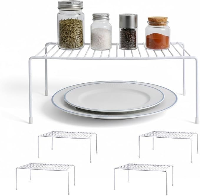 4-Pack Medium (13x8.5inch) Kitchen Organizer Rack, Kitchen Shelves for Spice Organization for Cabinet, Pantry Organizers and Storage, Spice Rack, Desk Organizer, White