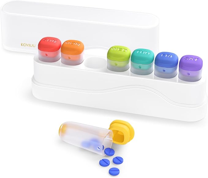 KOVIUU Weekly Pill Organizer 1 Time a Day, Detachable Pill Box 7 Day, White | Travel Pill Case | Once Daily Medication Dispenser | Week Pill Holder Container for Vitamin, Medicine, Supplement | BPA-Free