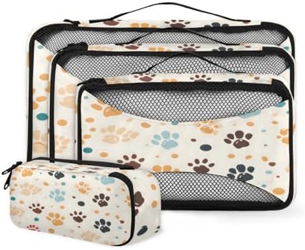 Dog Paw Print 4 Set Packing Cubes Luggage Organizer Bags for Travel Accessories and Essentials, Cute