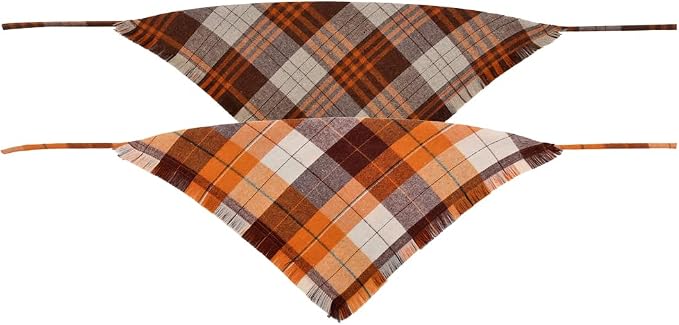 Fall Dog Bandana Autumn Thanksgiving Plaid Reversible Triangle Bibs Scarf Accessories for Dogs Pets