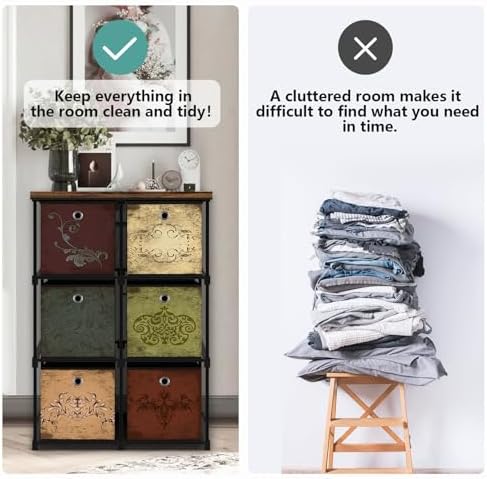 VASICAR Small Fabric Dresser with 6 Drawers, DIY Cube Organizer for Closet | Storage Drawer Unit Chest of Drawers for Bedroom, Living Room, Hallway, Dorm, Pattern
