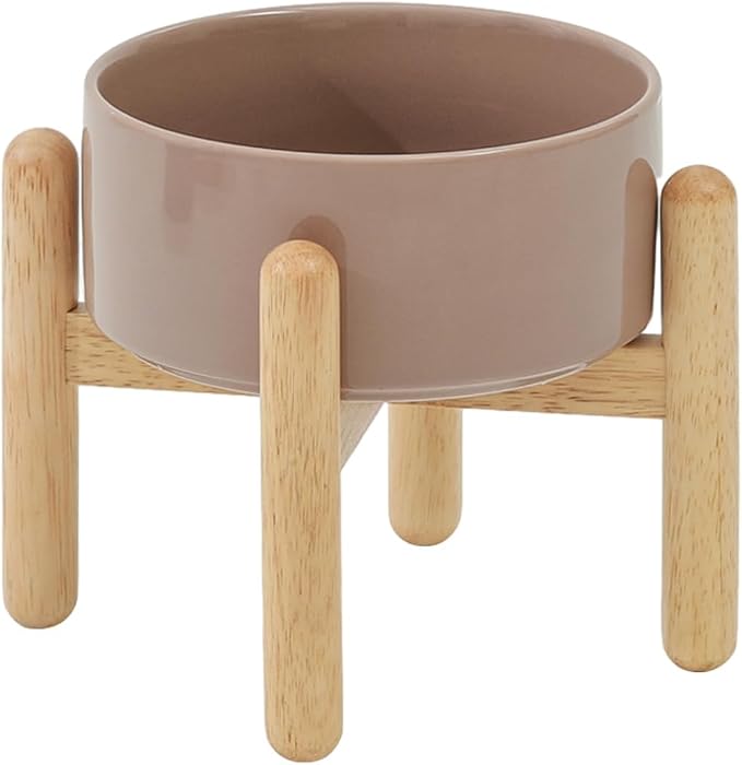 Havniva Ceramic Dog Bowls Elevated, Raised Dog Food Bowl for Small Dogs | 6.1” Elevated Dog Bowls, Non-Slip Wood Stand, Dog Food and Water Bowl Set, Dog Feeding Dish, Large Capacity Pet Water Bowl