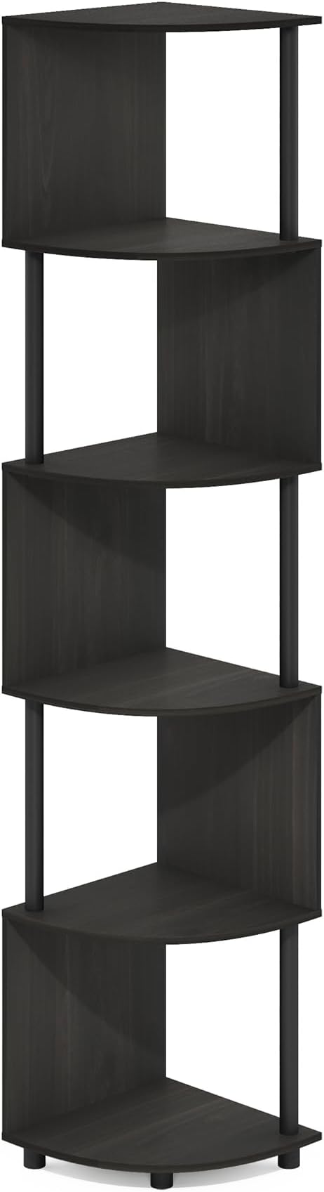 Furinno ECON Corner Shelf, 5-Tier Corner Book Shelf, Zigzag Storage Shelves, Display Rack, Bookshelf, for Organization and Storage, Living Room, Home Office, Espresso