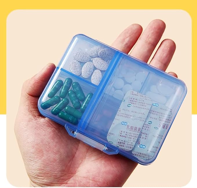Travel Medicine Pill Organizer, AM PM Daily Pill Box Purse Pocket | Weekly Medication Reminder Planner, Cute Pill Holder Container Portable Compact Vitamin Supplement Capsule Dispenser, Blue