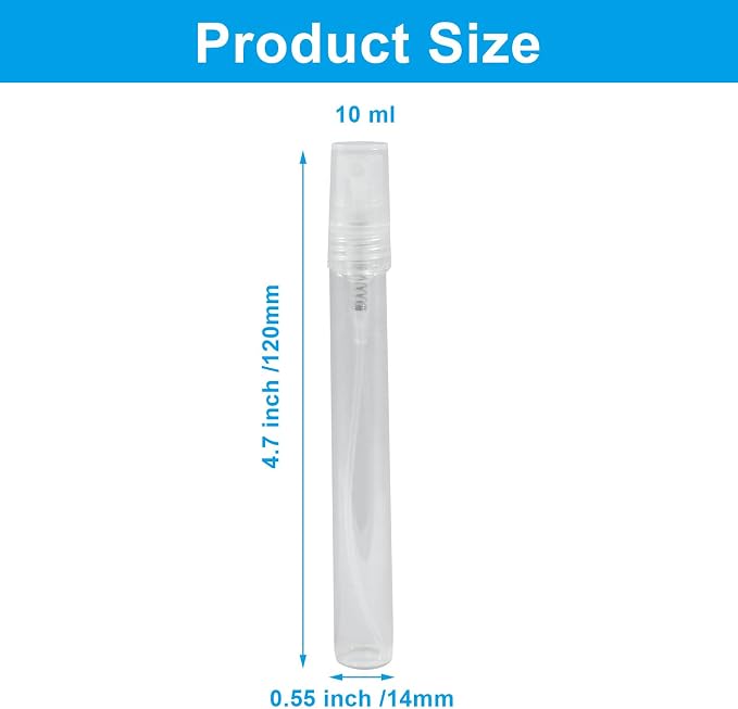 10ml Mini Spray Bottle, 10 Pack Glass Refillable | Fine Mist Travel Atomizer, For Fragrance Oils & Perfume, Small Sample Containers, Clear