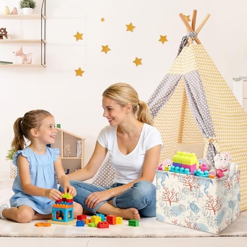 Collapsible Storage Basket Collapsible Fabric Laundry Basket with Handles | Spacious 15.7"×11.8"×11.8" size Folding Design Easy to Store Sturdy Fabric with Reinforced Handle Easy to Clean