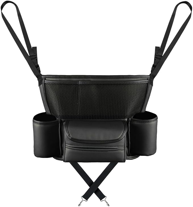 Car Handbag Holder Between Seats, PU Leather Large Capacity Car Purse Holder for Front Seat, Seat Back Net Bag Double-sided Tissue Storage Handbag Holder Car Accessories (Black)