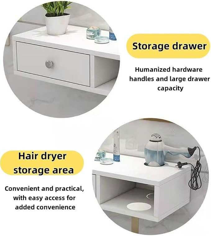 Wall Mounted Salon Station with Drawer, Beauty Salon Spa Equipment, Barber Shop Hair Styling Cabinet, 1 Hair Dryer Holders(White,23.6x10.2x5.9in)