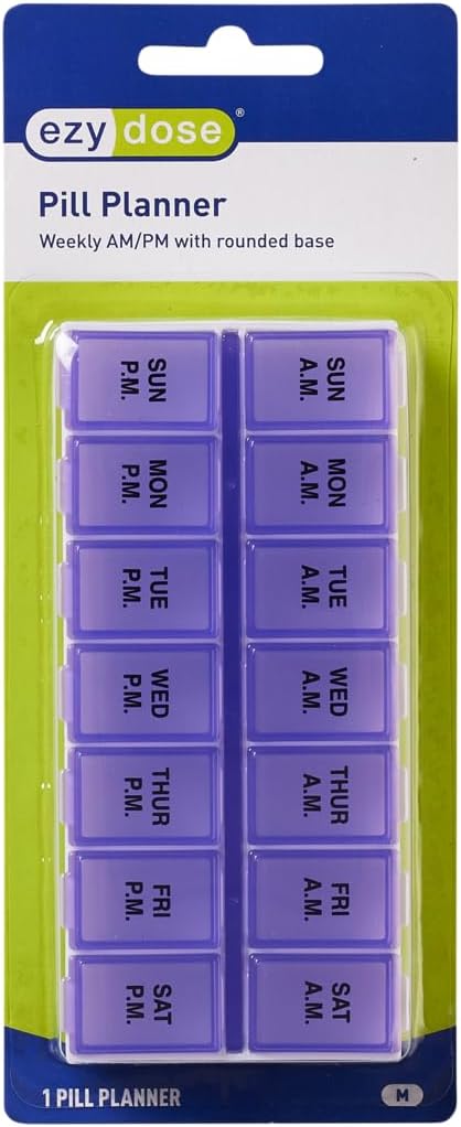EZY DOSE Weekly (7-Day) AM/PM Daily Pill Case, Medicine Planner, Vitamin Organizer, Fish Oil Holder, Supplements Container, Medium Compartments, 2 Times a Day, Color May Vary, BPA Free (Pack of 3)