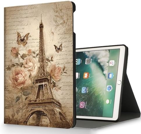 for Microsoft Surface Pro 7 Plus,Surface Pro 7/6/5/4 12.3" Tablet Case,Auto Wake/Sleep,Adjustable Stand Protective Cover - Paris Eiffel Tower Rose Butterfly