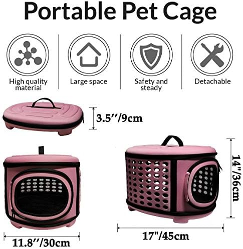 Collapsible Cat Carrier Hard, Travel Pet Carriers Bag for Small Dogs for Car Travel with Ventilation Guinea Pig 2 Small Cats Carrier Cage Dog Crate (Pink)