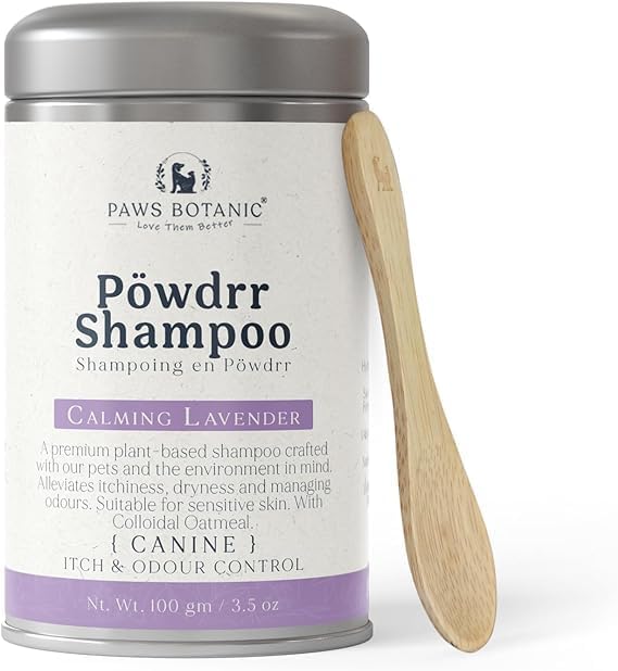 Water-Activated Powder Shampoo for Dogs, Calming Lavender, 3.5 oz with Bamboo Spoon (Itch & Odour Control)