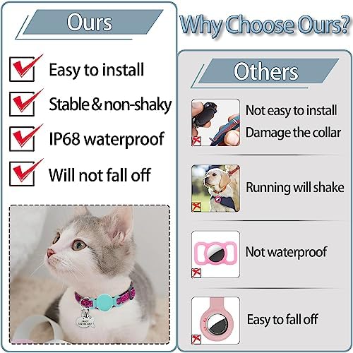 Waterproof Dog Collar with Airtag (1st & 2nd Gen) Holder, 1 Pack | Lightweight Silicone Hidden AirTag Holder for Dog Collar, Anti-Lost AirTag Case for Pet Cat Dog (Mint Green)