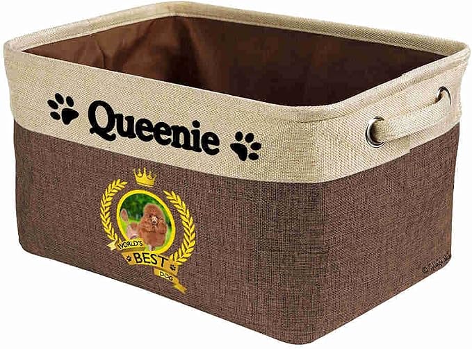 Custom Name Collapsible Dog Toy Storage Basket Bin World's Best Dog Puppy Poodle Hound Foldable Pet Toy Box Closet Shelf Baskets Organizer for Bedroom Home Dog Cat with Handles Brown