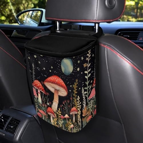 DISNIMO Moon Mushroom Car Trash Can with Lid Leak Proof Trash Bin Garbage Bag Collapsible Automatic Portable Trash Can Easy to Clean Used in Car Home Office