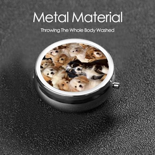 Cute Pet Dogs Pill Box with Mirror 3 Compartment Decorative Pill Case for Purse or Pocket Small Round Pill Organizer Weekly Metal Medicine Tablet Vitamin Holder Travel Gift