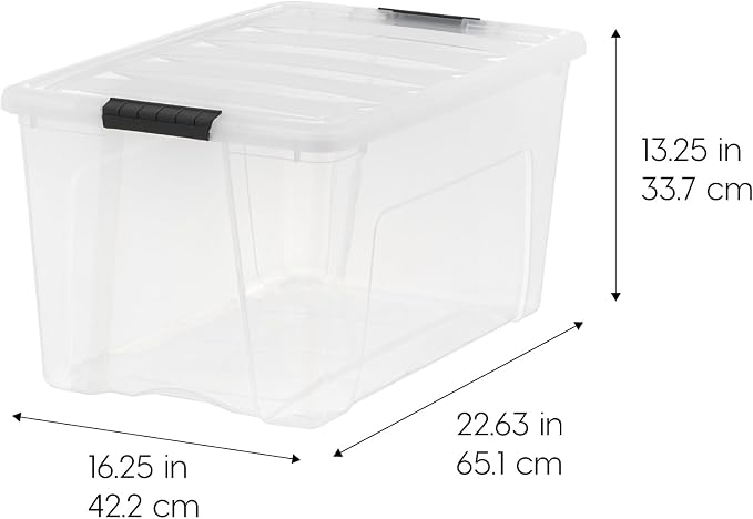 IRIS USA 6-Pack 72 Quart Storage Bins with Lids, Clear | Transparent design makes contents easy to find. Perfect for moving, blankets, clothing, and garage storage. Nestable design