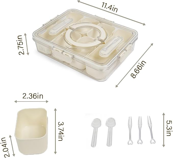 Snackle Box with Lid and Handle – Divided Snack Tray Organizer, Snack Organizer with Spoon & Fork for Travel, Charcuterie, Candy, Parties & Meal Prep