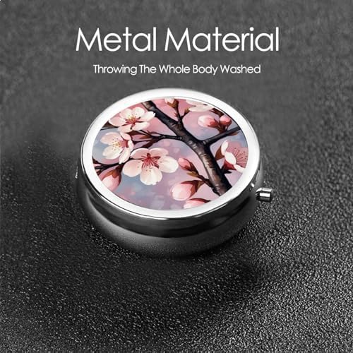 ZhongGuo Cherry Blossom Tree Branch Printed Pill Organizer,Round Travel Pill Organizer Mini Medicine Pill Box for Purse Iron Plating