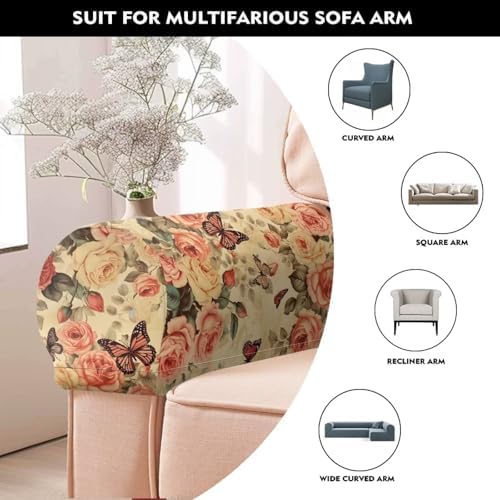Vintage Floral Sofa Arm Covers for Couch Set of 2 Soft Stretch Armrest Covers Furniture Protector Armchair Slipcovers for Recliner Halloween Decoration