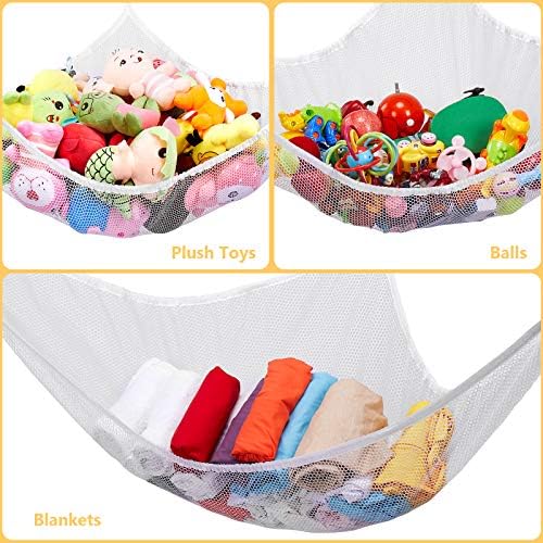 Jumbo Toy Hammock for Stuffed Animals, Extra Large Kids Children Mesh Toy Net Organizer (White 2Pack, 83 Inch)