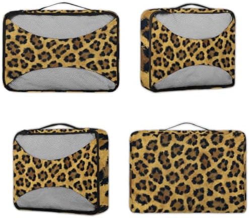 Leopard 4 Set Packing Cubes Luggage Organizer Bags for Travel Accessories and Essentials, Cheetah Print