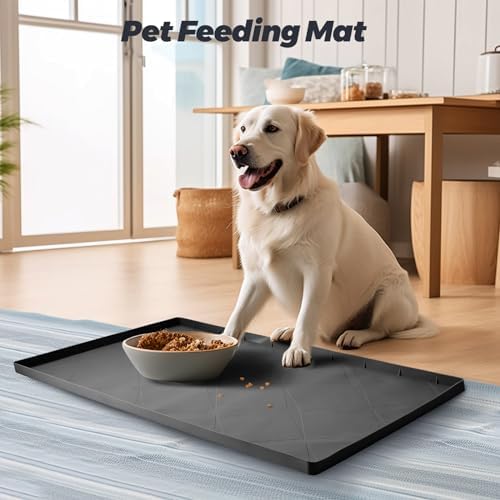 HUUSMOT Under Sink Mat 28" x 22", Extra Thick Waterproof Silicone Liner, Cabinet Protector Tray Organizer for Kitchen (Black)