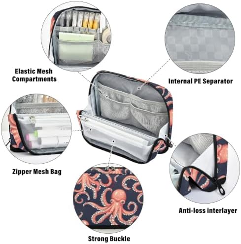 Octopus Illustration Pencil Case for Kids Girls Boys | Large Pencil Pouch Pen Bag Holder with Big Capacity
