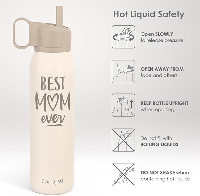 Best Mom Ever Water Bottle with Twist Lid Insulated Stainless Steel 20oz, Travel Water Bottles for Sports & Gym, Mom Gifts for Mothers Day Birthday Christmas