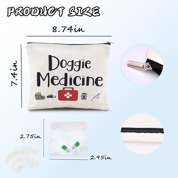 Doggie Medicine Bag with Pill Bags for Travel Medical Med Storage Bags with Zipper Dog Things Canvas Bag for Dog Mom Christmas Birthday Gifts for Doggie Dad Travel Cosmetic Makeup Bags Organizer Pouch