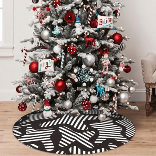 Christmas Tree Skirt, Soft Polyester Xmas Tree Skirts with Ribbon Ties, Rustic Farmhouse Holiday Party Decorations Illustration of Seamless Abstract Pattern 48"