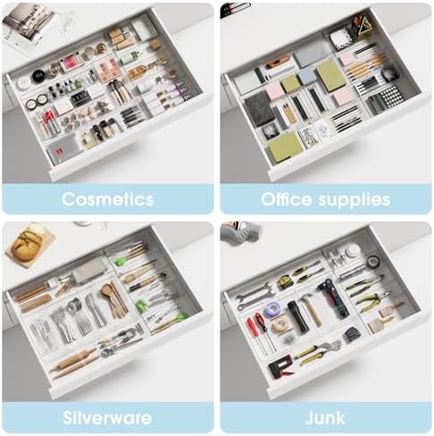 Expandable Makeup Drawer Organizer, Clear Silverware Drawer Organizer Tray.