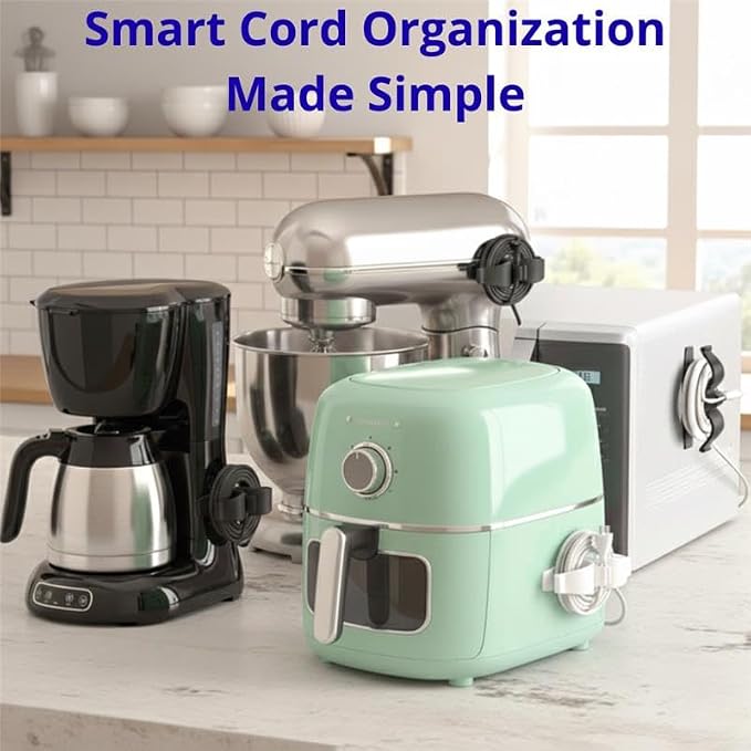 Appliance Cord Organizer 8 Pack (Black & White) – Self Adhesive Cord Winder, Stick-On Cable Holder for Coffee Maker, Blender, Air Fryer, Rice Cooker – Easy Install Wire Wrap