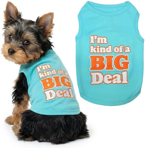 Parisian Pet Dog Shirt – 100% Cotton Shirts for Small Dogs – Sleeveless Big Deal Pet Vest – Lightweight and Breathable Dogs Apparel – Cute Summer Dog Clothes - Stretchy T Shirts for Pets