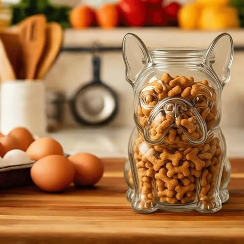 Pawfect Storage Chihuahua Shaped Glass Jar, Airtight Pet Treat and Candy Food Container, Creative Dog Theme Snack Holder for Kitchen Countertop Decor (A)