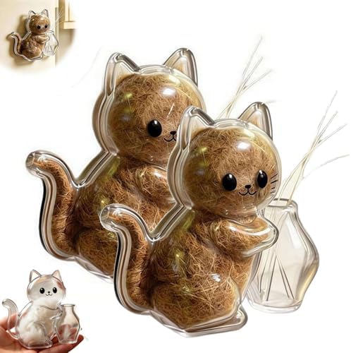 Cat Whisker Holder Fridge Magnet,Pet Hair Storage Capsule,Clear Cat-Shaped Pet Keepsake Box,Cats Hair Container FridgeMagnet,Refillable Cute Cats VaseMagnet,Cat Hairs CollectionBottle for PetsLovers