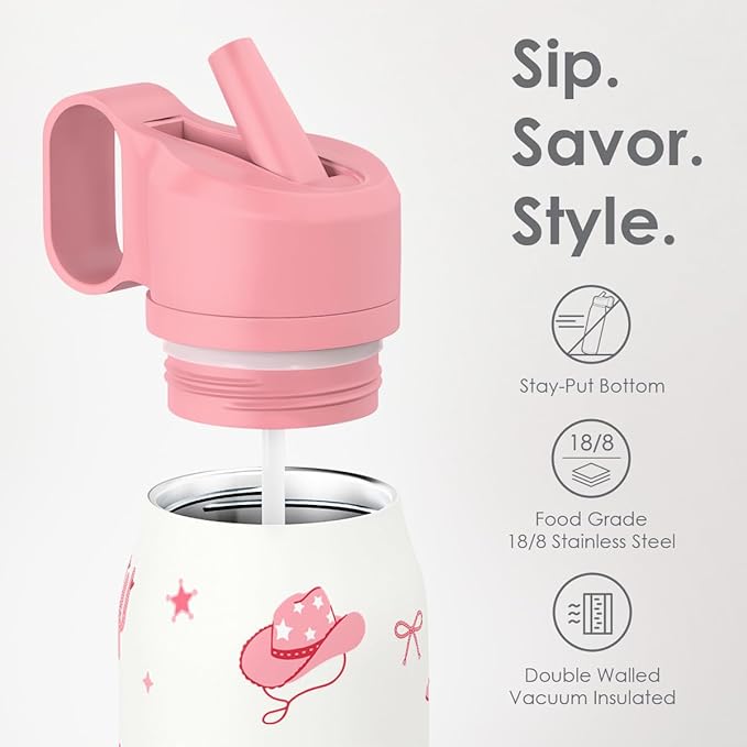 Cowgirl Water Bottle with Twist Lid Insulated Stainless Steel 20oz, Travel Water Bottles for Sports & Gym, Gift for Women Girfriend Birthday Christmas