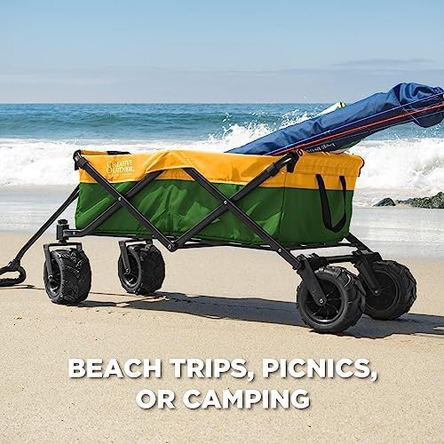 Creative Outdoor Push Pull Hauler Wagon for Kids, 200lbs Weight Capacity, All-Terrain Collapsible and Portable Folding Cart, Beach Park Garden, Camping & Tailgat