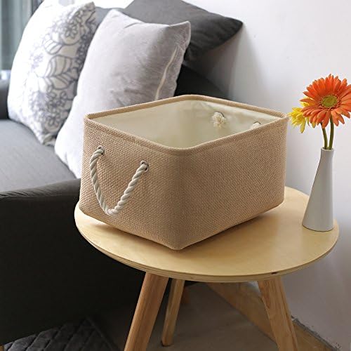 Decorative Basket Rectangular Fabric Storage Bin Organizer Basket with Handles for Clothes Storage (Beige, Medium-1Pack,13.8L*9.8W*6.7H)