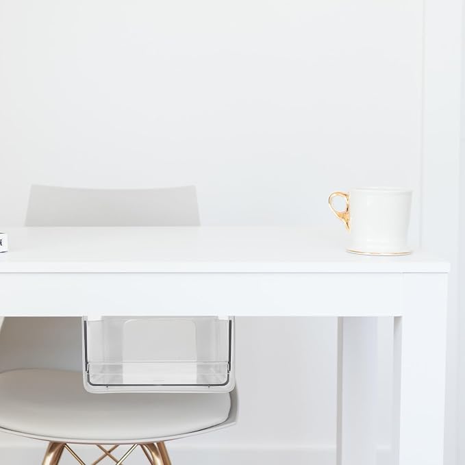 NUOBESTY White under Desk Storage Organizer Box with Large Capacity, Pet and Hips Material, Hidden Installation for Office and Living Room, Holds Chargers and Pencils Neatly
