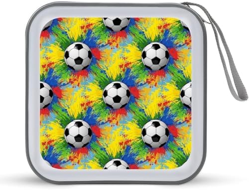 40-Disc CD/DVD Organizer Wallet Sports Soccer, Heavy-Duty Hard Plastic Binder, Portable Storage Case with Carry Strap for Car