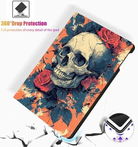 for Microsoft Surface Go 4/3/2/1-10.5" 2021 Tablet Case,Auto Wake/Sleep,Adjustable Stand Protective Cover - Skull Rose