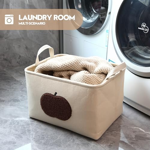 Sea Team Adorable Foldable Felt Storage Basket with Handles, Cute Printed Organizer Bin for Toys, Blankets, Clothes, 15.75 x 11.81 x 9.84 Inches