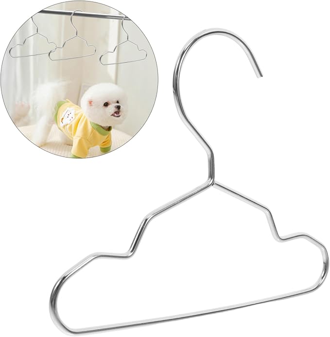 Cabilock 10Pcs Steel PET Hangers for Clothes and Accessories, Silver 15cm | Universal Fit, Space Saving Design, Home Storage Use, Sleek Silver Finish for PET Apparel Organization