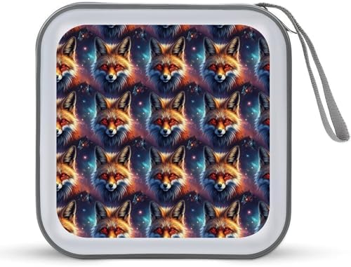 Portable 40-Capacity DVD Storage Binder Space Fox Art, Hard Case CD Holder with Zipper, Organizer for Music Movies Game Discs