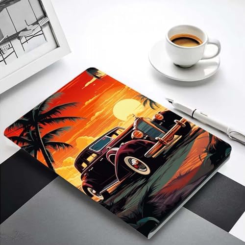 for Samsung Galaxy Tab S9 11" 2023(SM-X710/X716B/X718U) Tablet Case,Premium Leather Folio Stand Auto Wake/Sleep,Multiple Viewing Stand,Retro Car Sunset Palm Trees