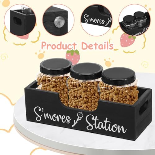 Wood Dog Treat Container with 3 Plastic Treat Jars, Large Capacity Dog Food Container, Multifunctional Pet Food Storage for Countertop