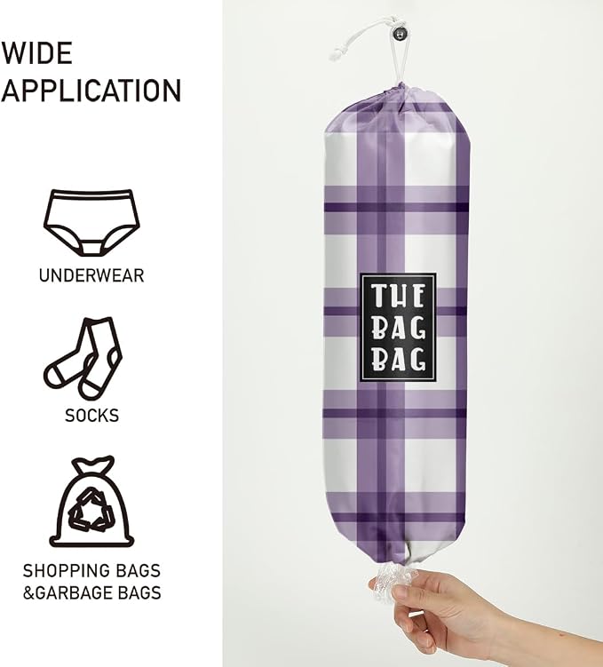 Plastic Bag Holder,Reusable And Washable Grocery Bag organizer,for Home Kitchen Travelling Camping Decor, use 1 Pack, Purple and White Pattern