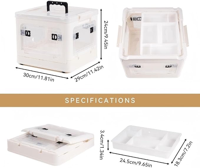 HEY FOLY 22qt Medicine Organizer Storage Box with 4-Side Opening Doors, White Foldable Medication Organizer Empty, Container Case Stackable First Aid Box for Home Storage