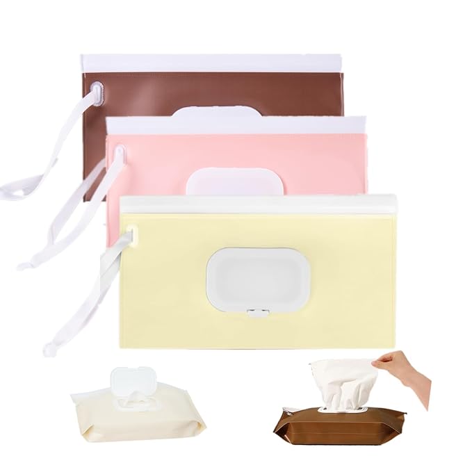 3Pack Baby Wipes Dispenser,Portable Refillable Travel Wet Wipe Pouch,Wipe Container for Bathroom,Car,Travel,Outdoor Camping Sports,Pet Nursery Care,Gifts for Baby Showers of New Parents